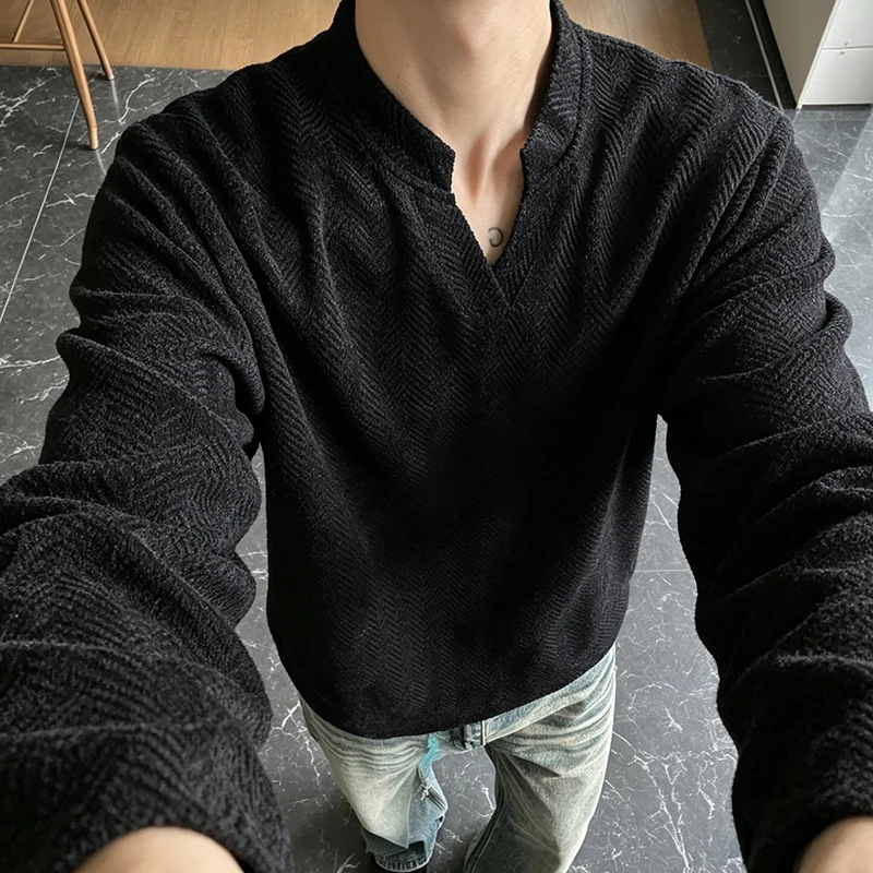 Mens Notched V Neck Long Sleev - Mens Fashion Summer recension och pris