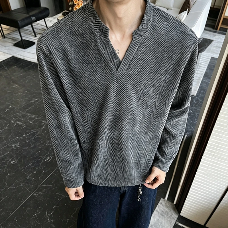 Mens Notched V Neck Long Sleev - Mens Fashion Summer recension och pris