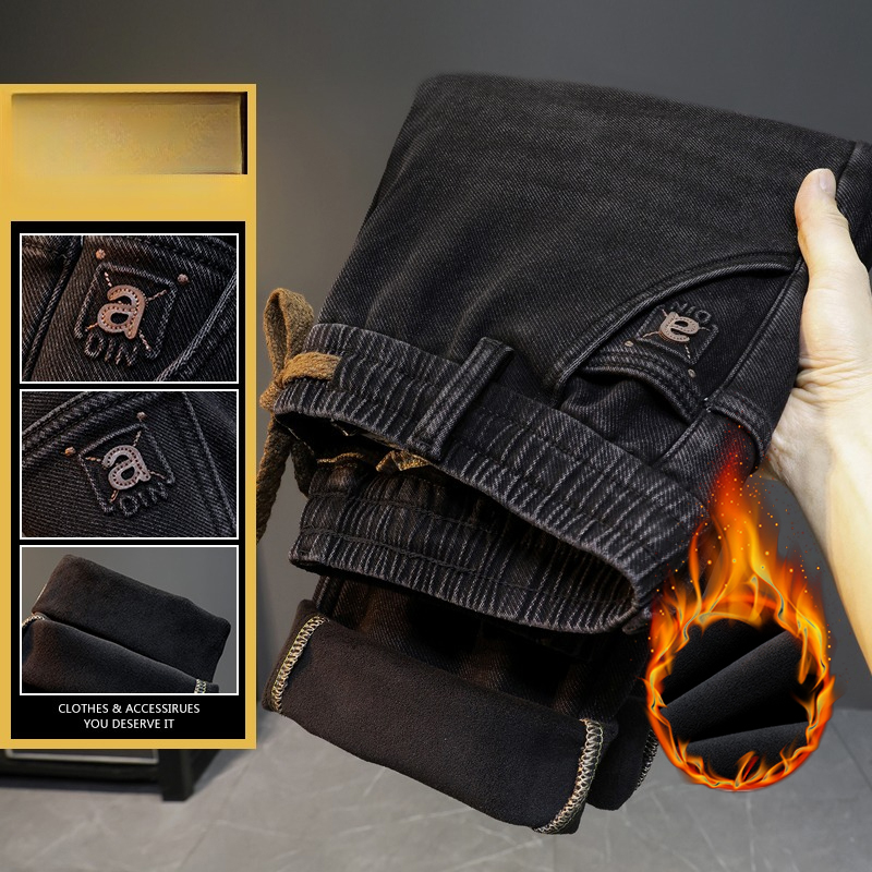 Men Winter New Fleece Jeans El - Men'S Fashion Grey Jeans recension och pris